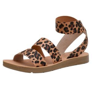 Cushionaire Indego Tan Leopard Stretch Flat Sandals Size 7.5